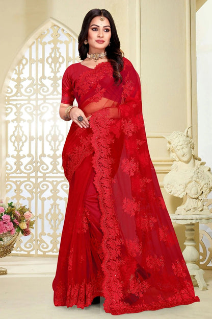 red colour net saree sd1090814