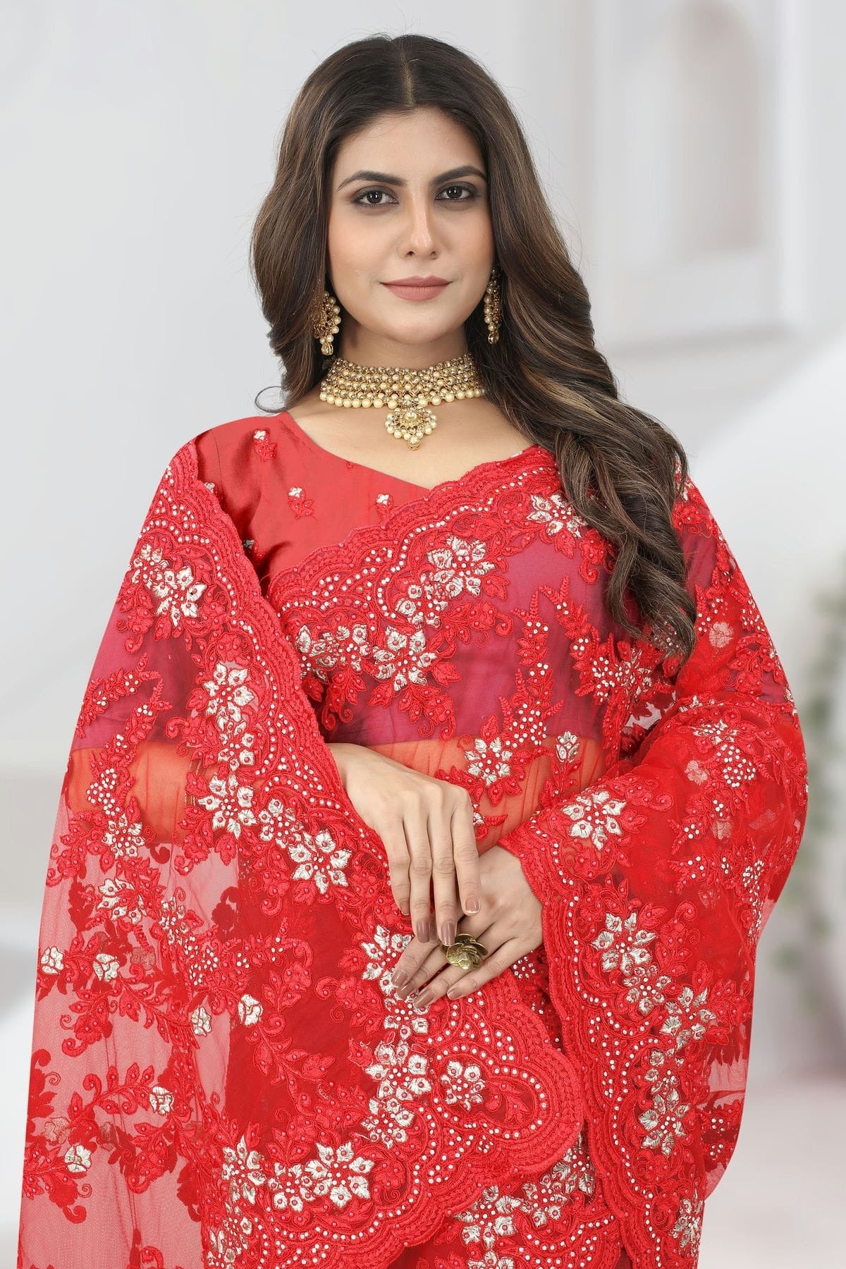 red colour net saree sd1090837 A
