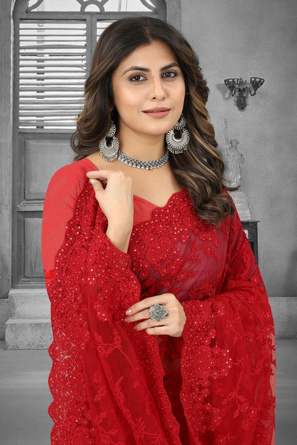 red colour net saree sd1090843 A