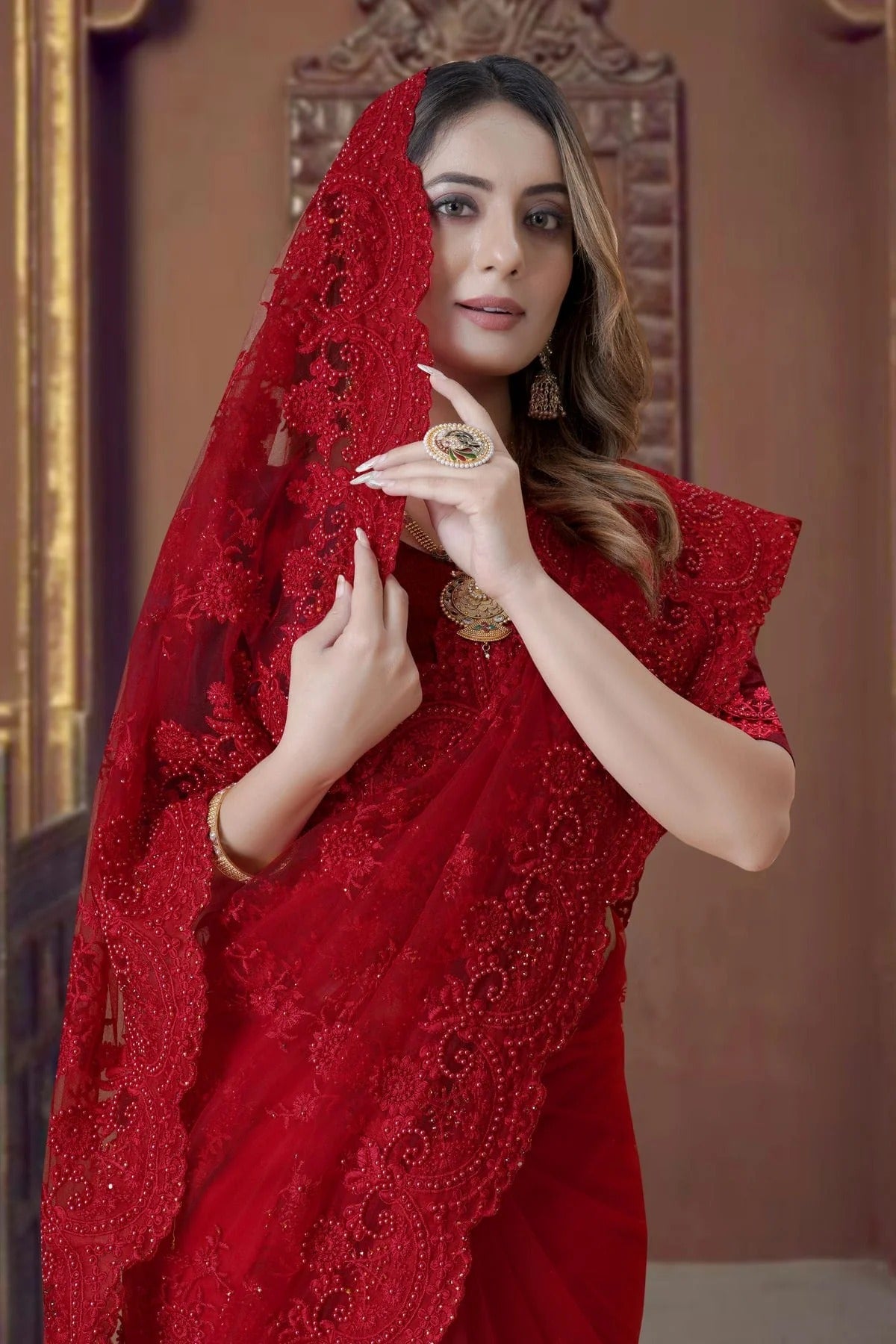 red colour net saree sd1090907 A