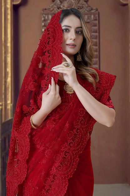 red colour net saree sd1090907 A
