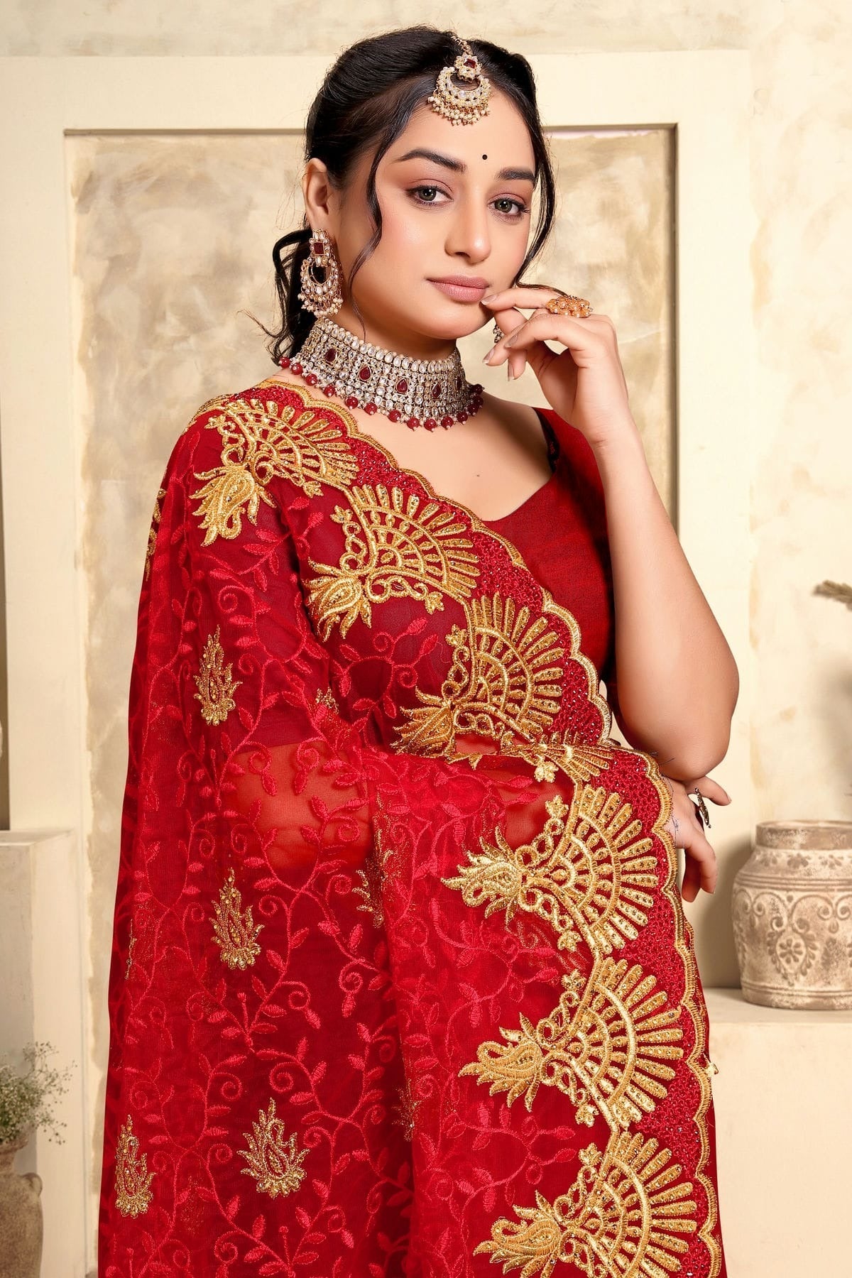 red colour net saree sd1090984 A