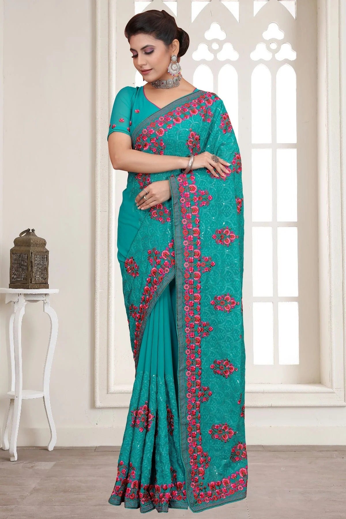 sky blue colour georgette saree sd1090780