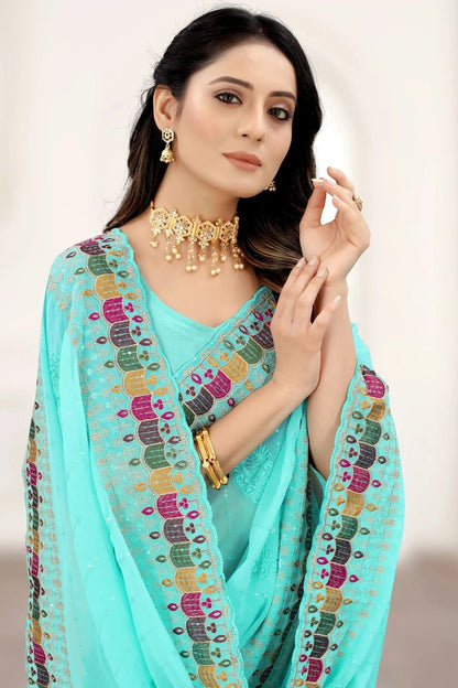 sky blue colour georgette saree sd1090931 A