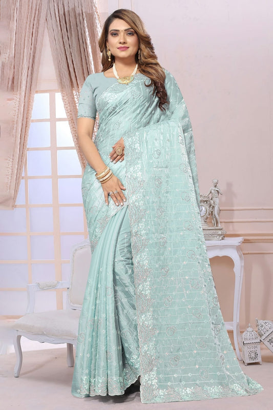 sky blue colour organza saree sd1090991