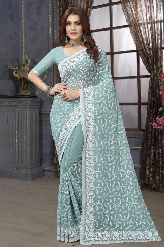 slate blue colour georgette saree sd1090962