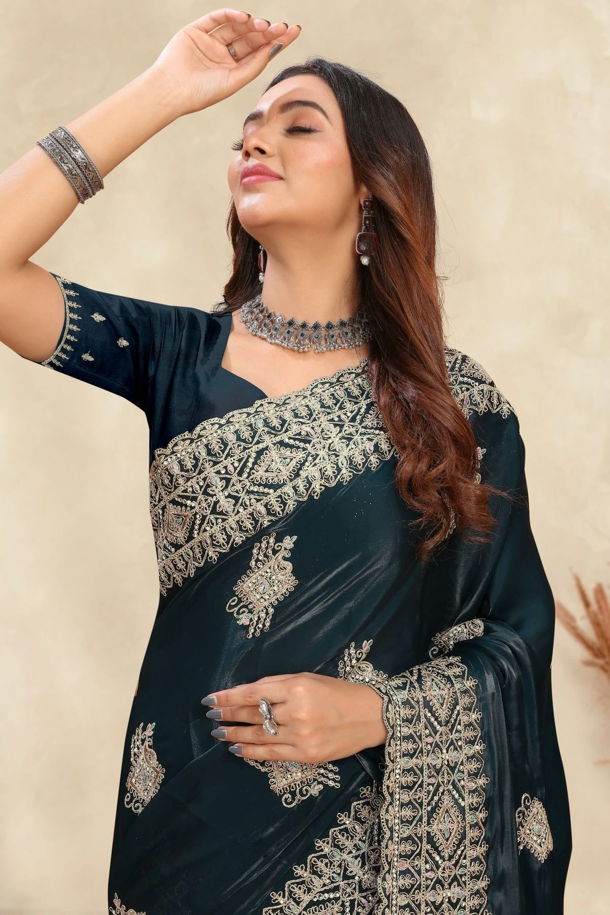 teal colour crepe silk saree sd1090999 A