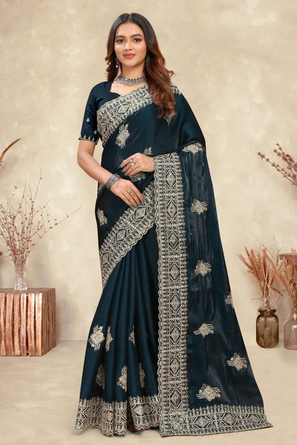 teal colour crepe silk saree sd1090999