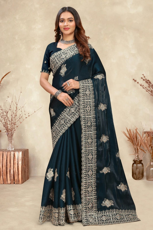 teal colour crepe silk saree sd1090999