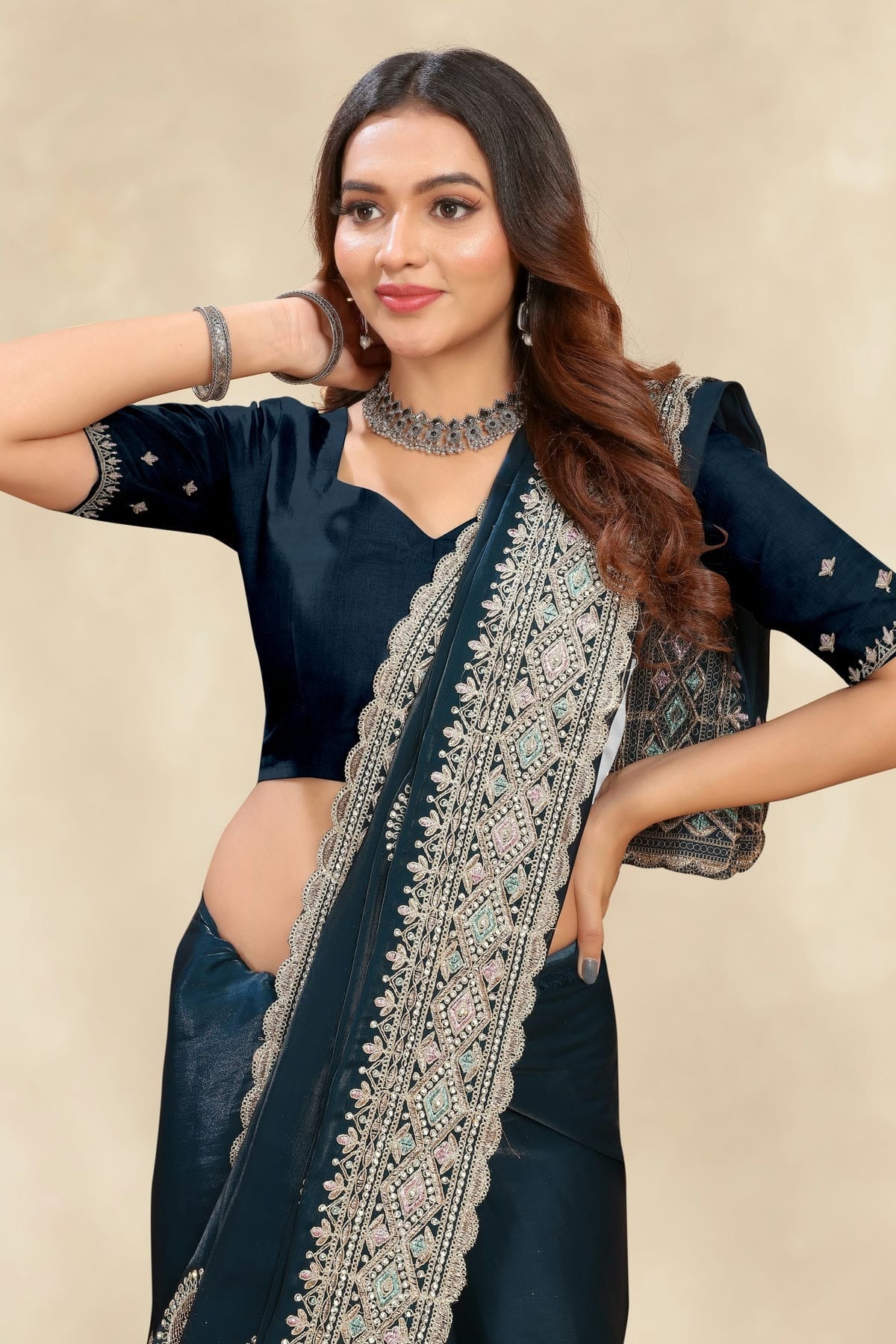 teal colour crepe silk saree sd1091003 A