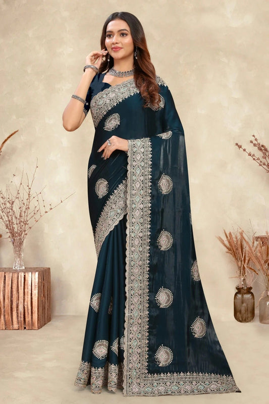 teal colour crepe silk saree sd1091003