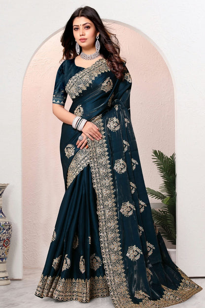 teal colour crepe silk saree sd1091012
