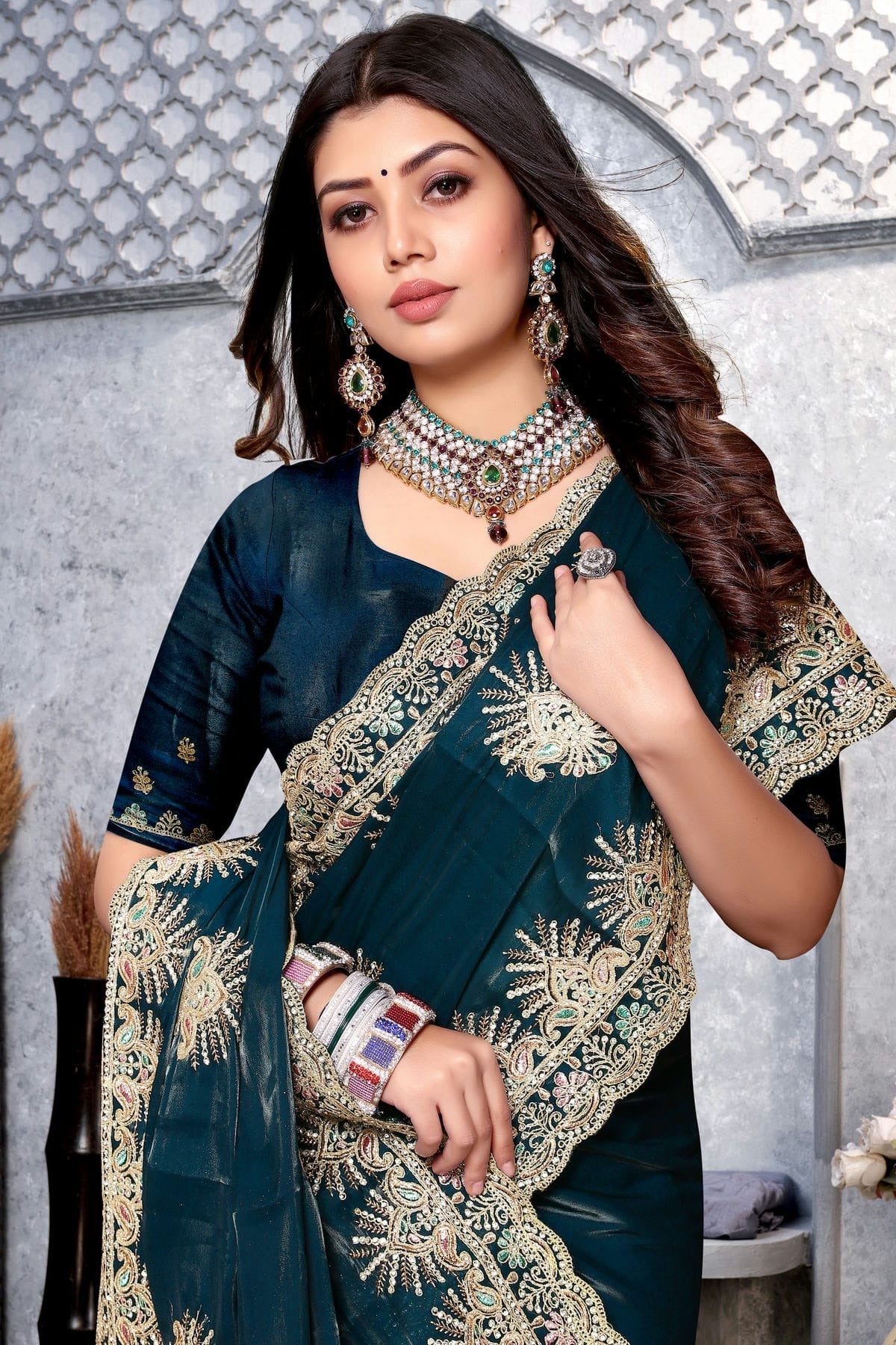 teal colour crepe silk saree sd1091015 A
