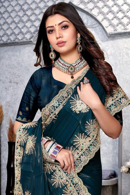 teal colour crepe silk saree sd1091015 A