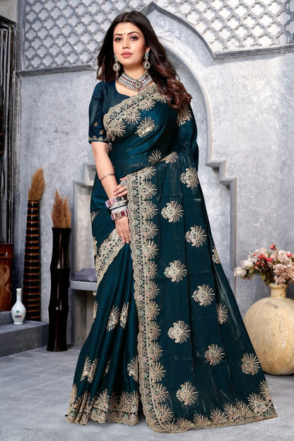 teal colour crepe silk saree sd1091015