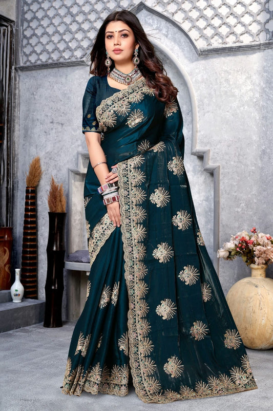 teal colour crepe silk saree sd1091015