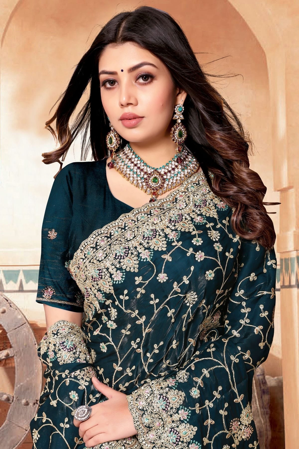 teal colour crepe silk saree sd1091019 A