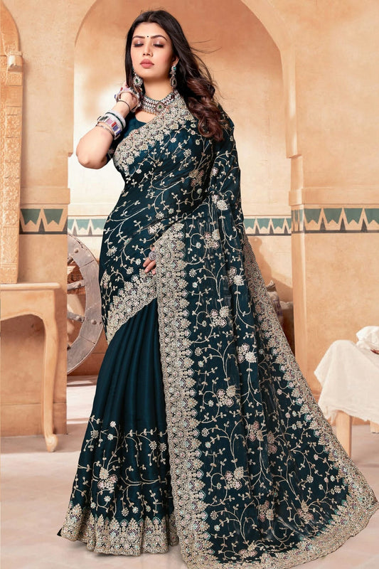 teal colour crepe silk saree sd1091019
