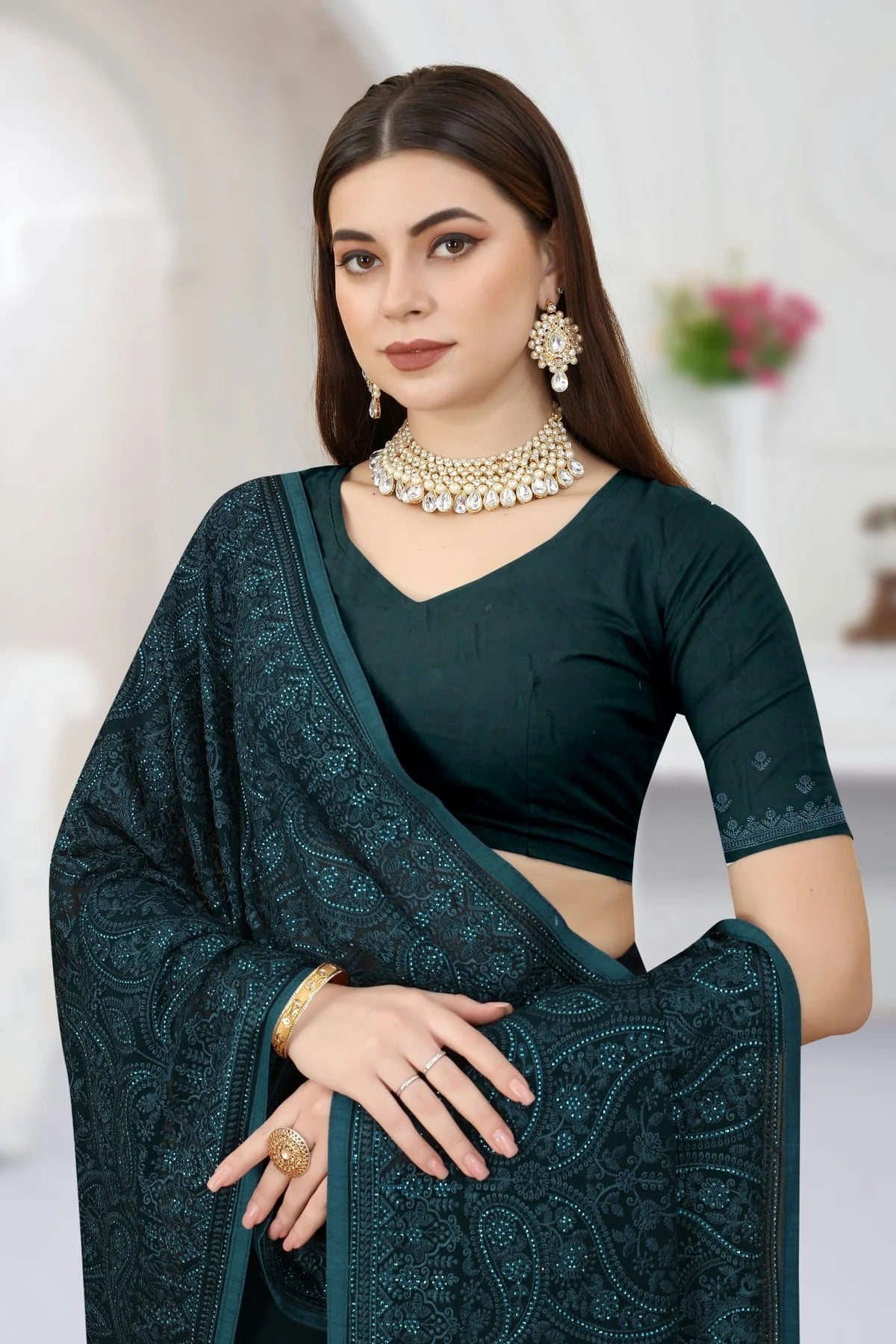 teal colour georgette saree sd1090774 A