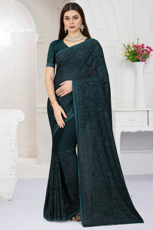 teal colour georgette saree sd1090774
