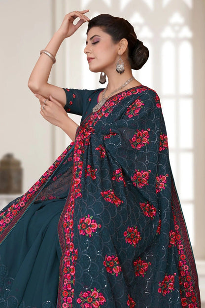 teal colour georgette saree sd1090779 A