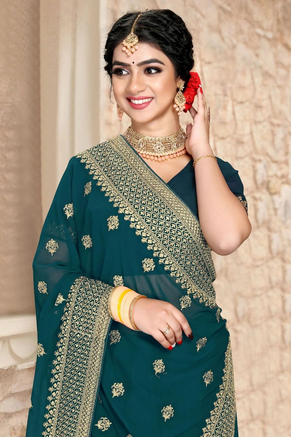 teal colour georgette saree sd1090795 A