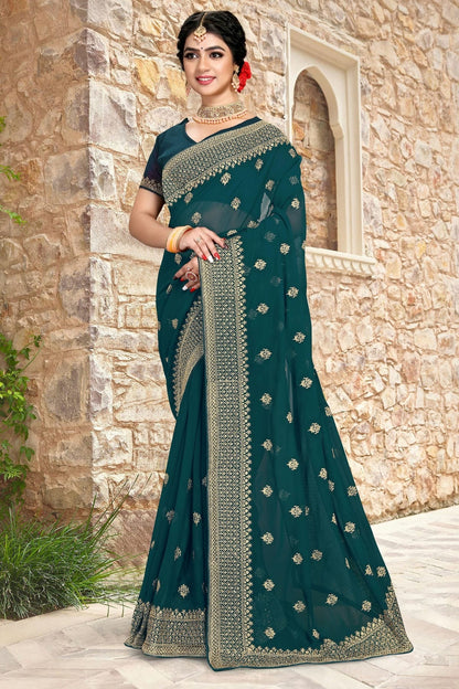 teal colour georgette saree sd1090795