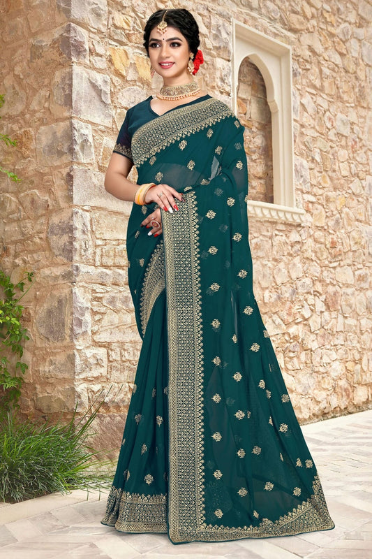teal colour georgette saree sd1090795