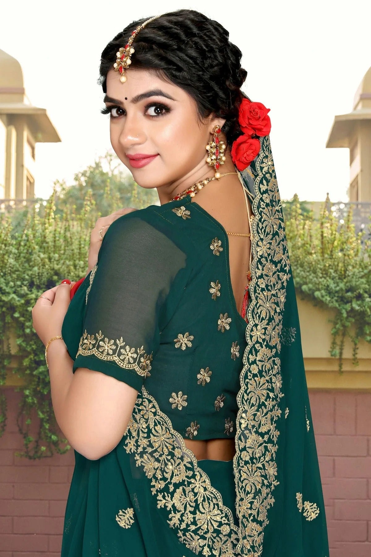 teal colour georgette saree sd1090803 A