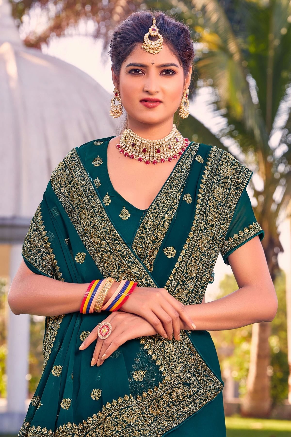 teal colour georgette saree sd1090811 A