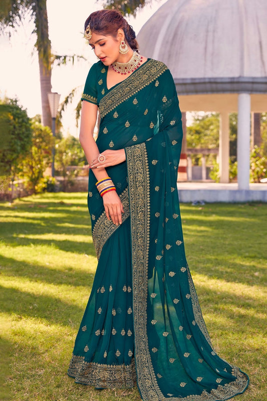 teal colour georgette saree sd1090811