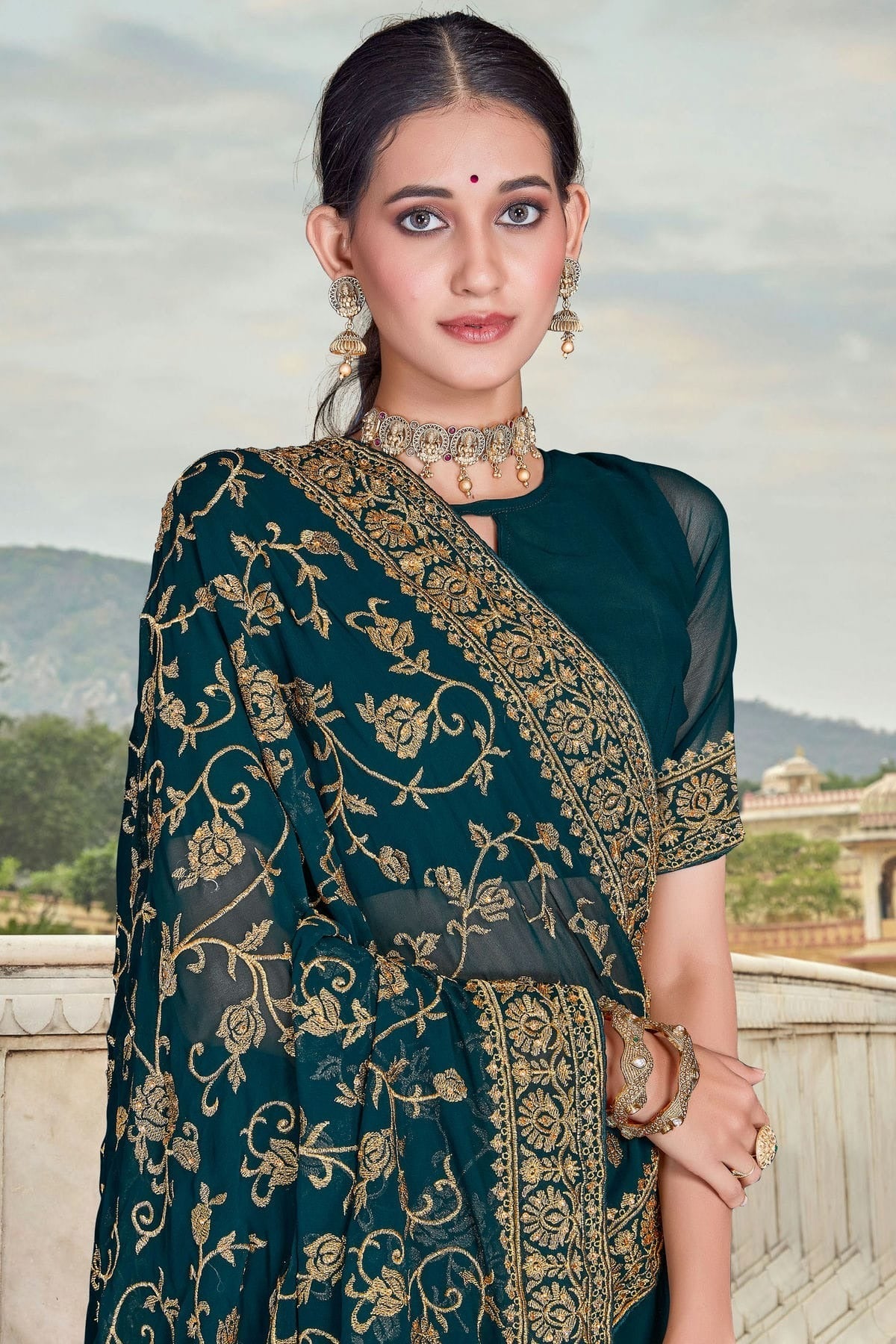 teal colour georgette saree sd1090825 A