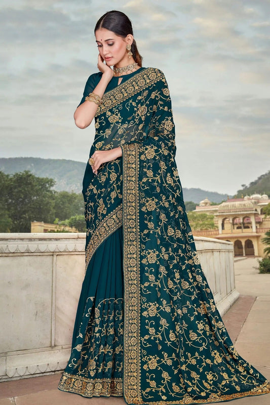 teal colour georgette saree sd1090825