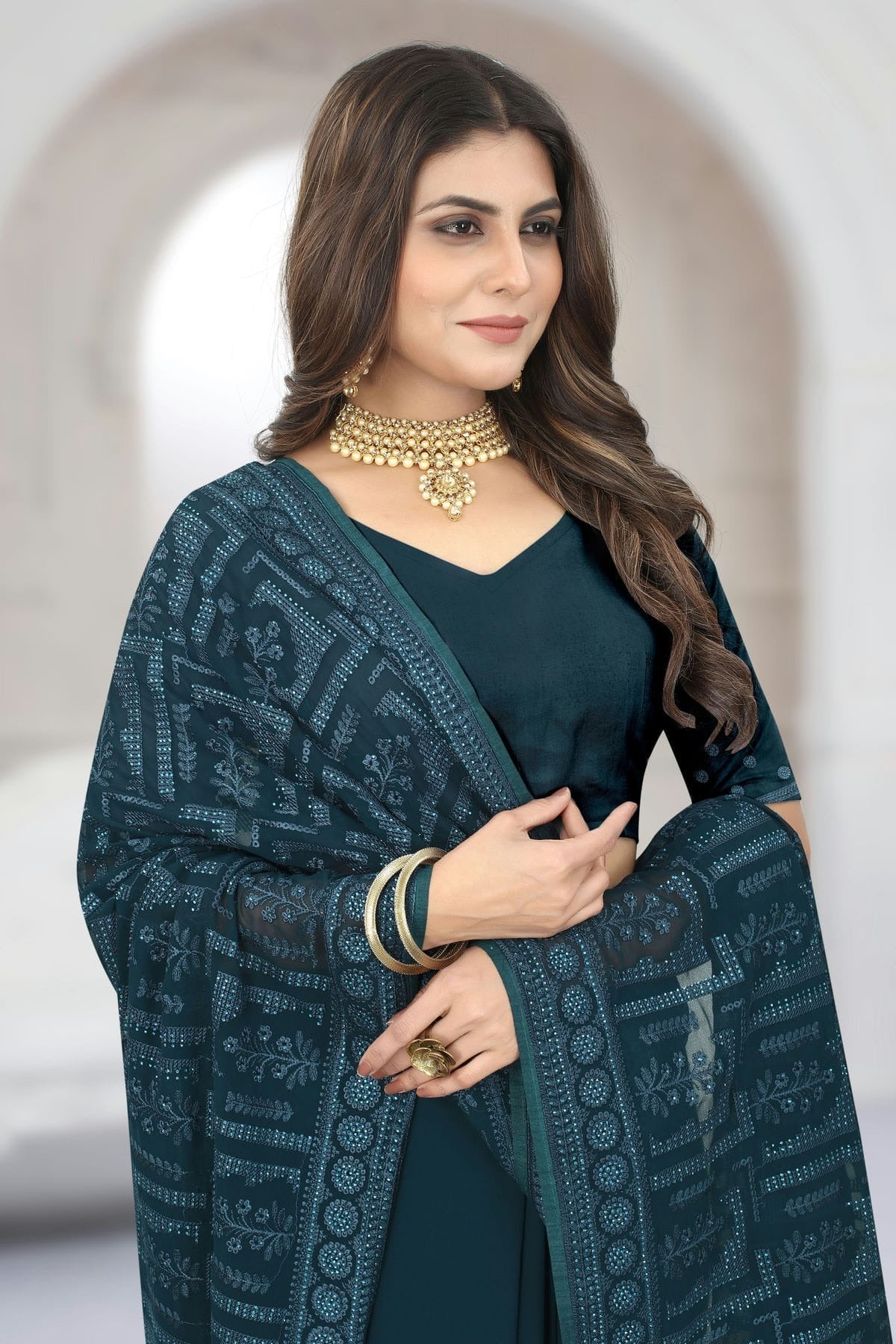 teal colour georgette saree sd1090834 A