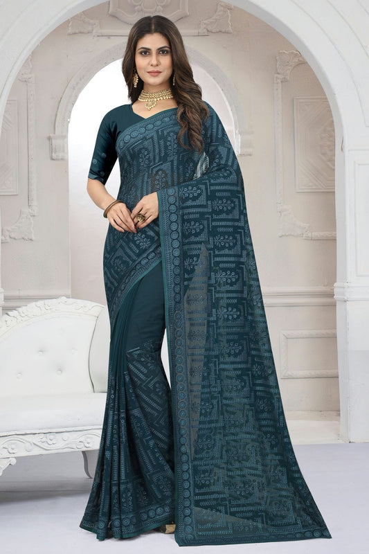 teal colour georgette saree sd1090834