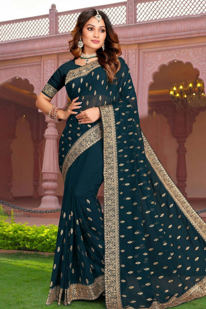 teal colour georgette saree sd1090864