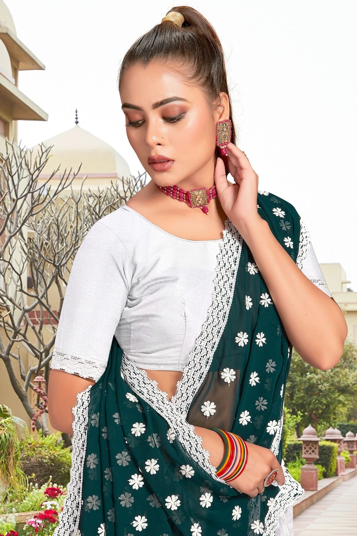 teal colour georgette saree sd1090946 A