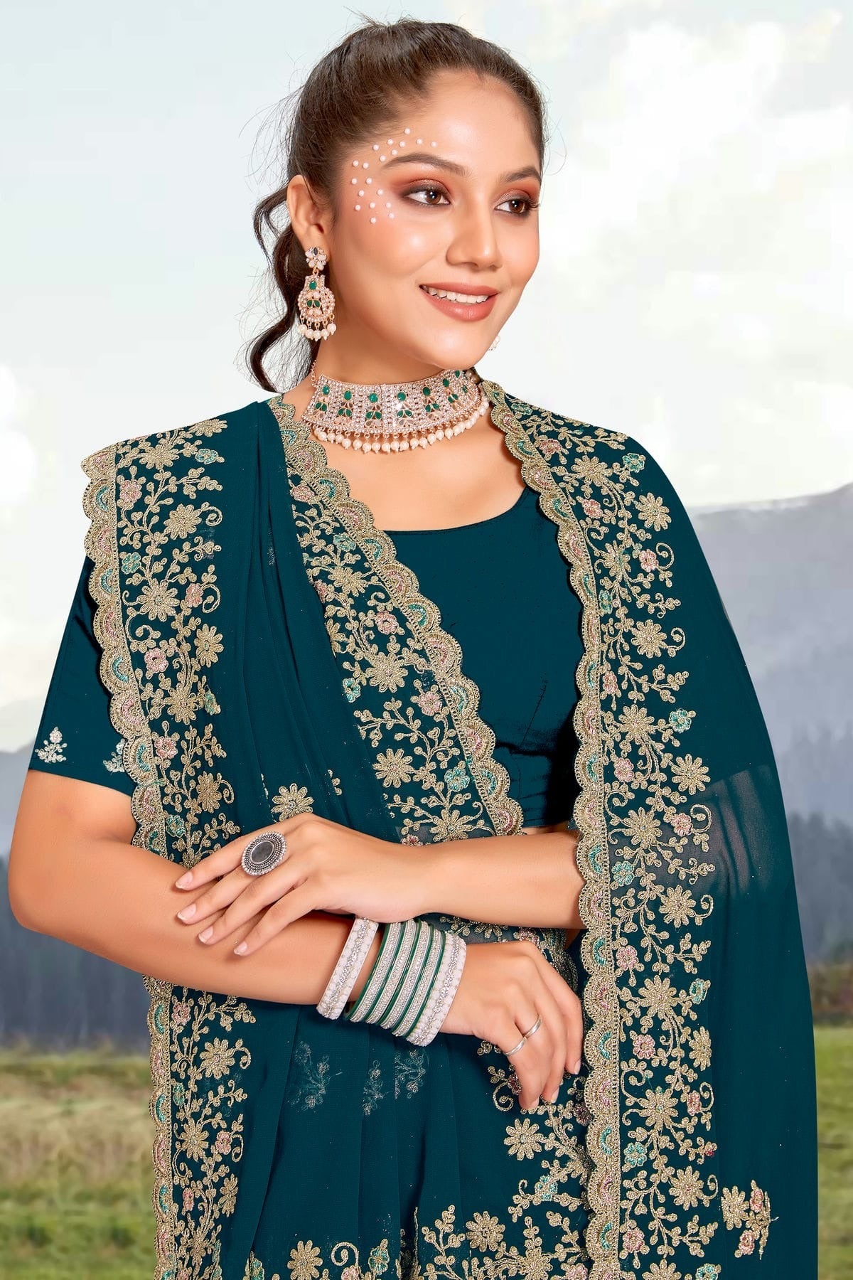 teal colour georgette saree sd1090950 A