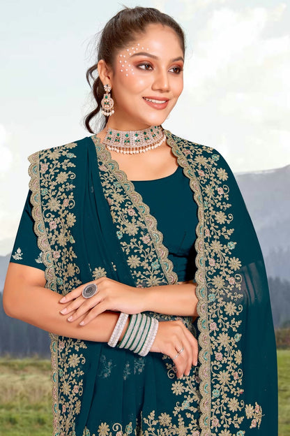 teal colour georgette saree sd1090950 A
