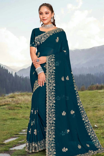 teal colour georgette saree sd1090950
