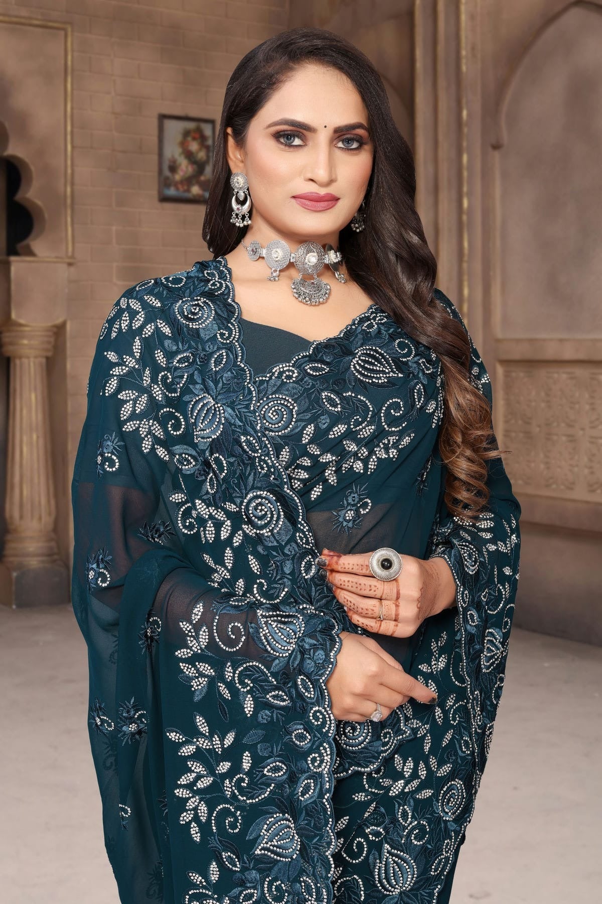 teal colour georgette saree sd1090968 A