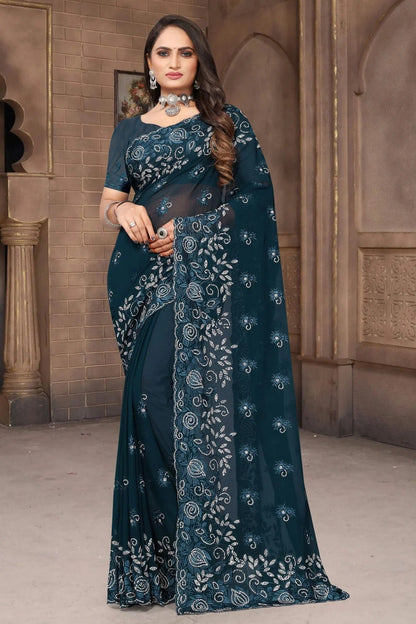 teal colour georgette saree sd1090968