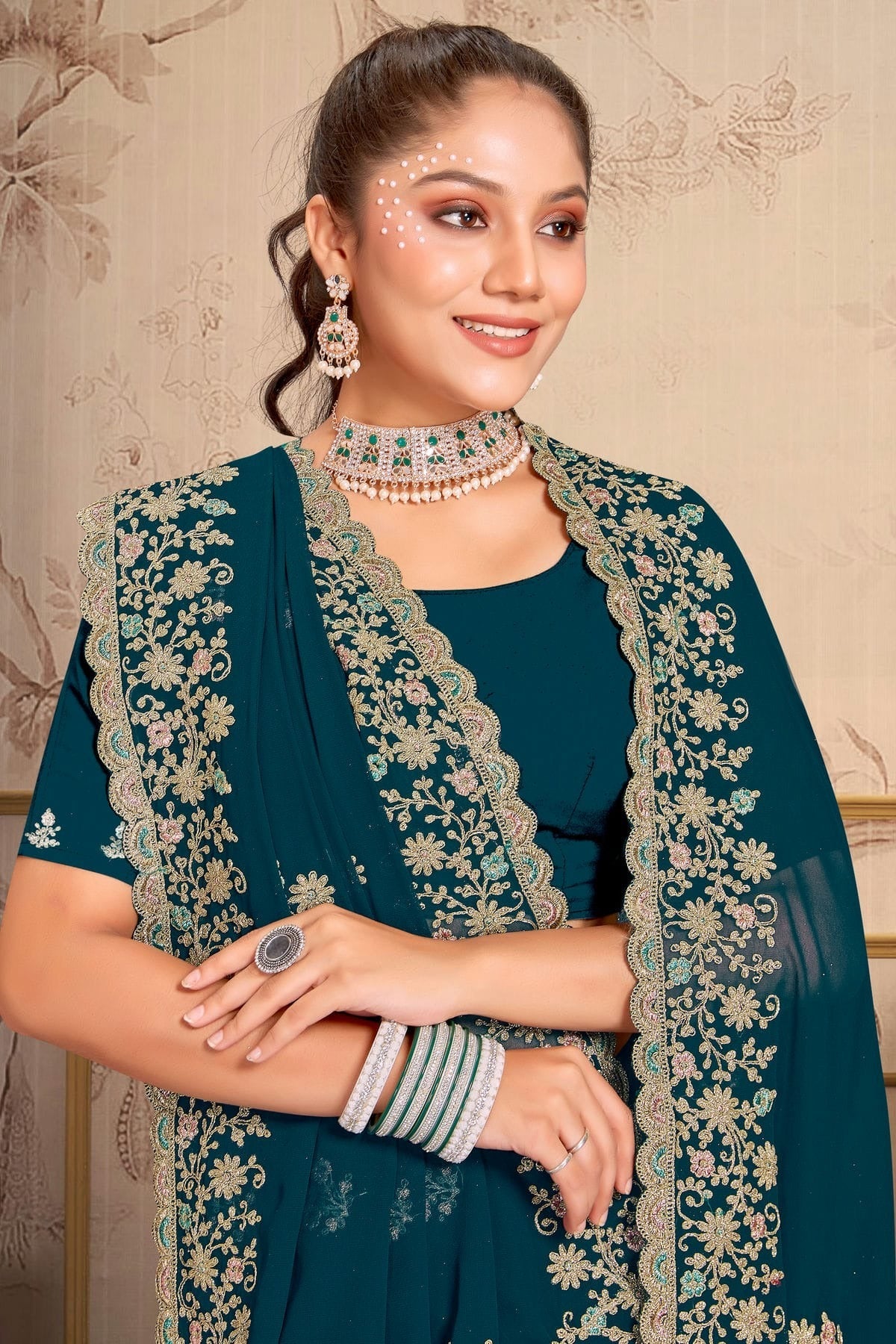 teal colour georgette saree sd1090978 A