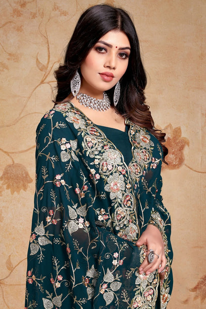 teal colour georgette saree sd1091027 A