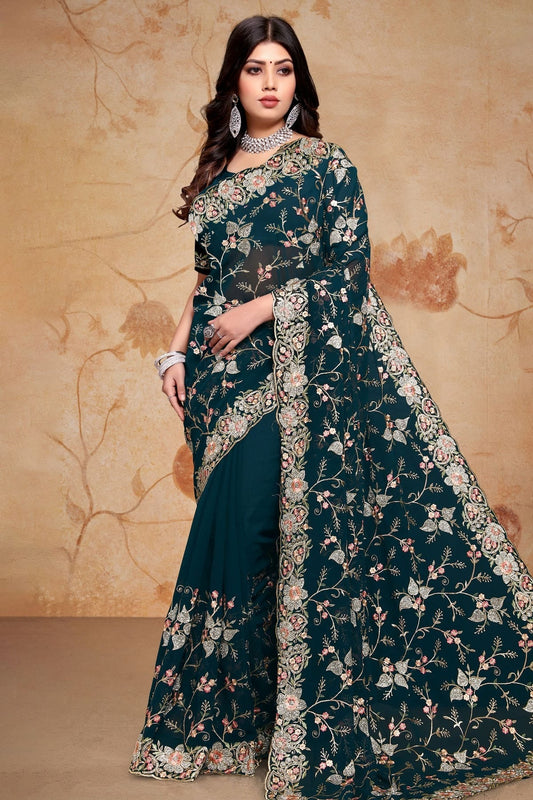 teal colour georgette saree sd1091027