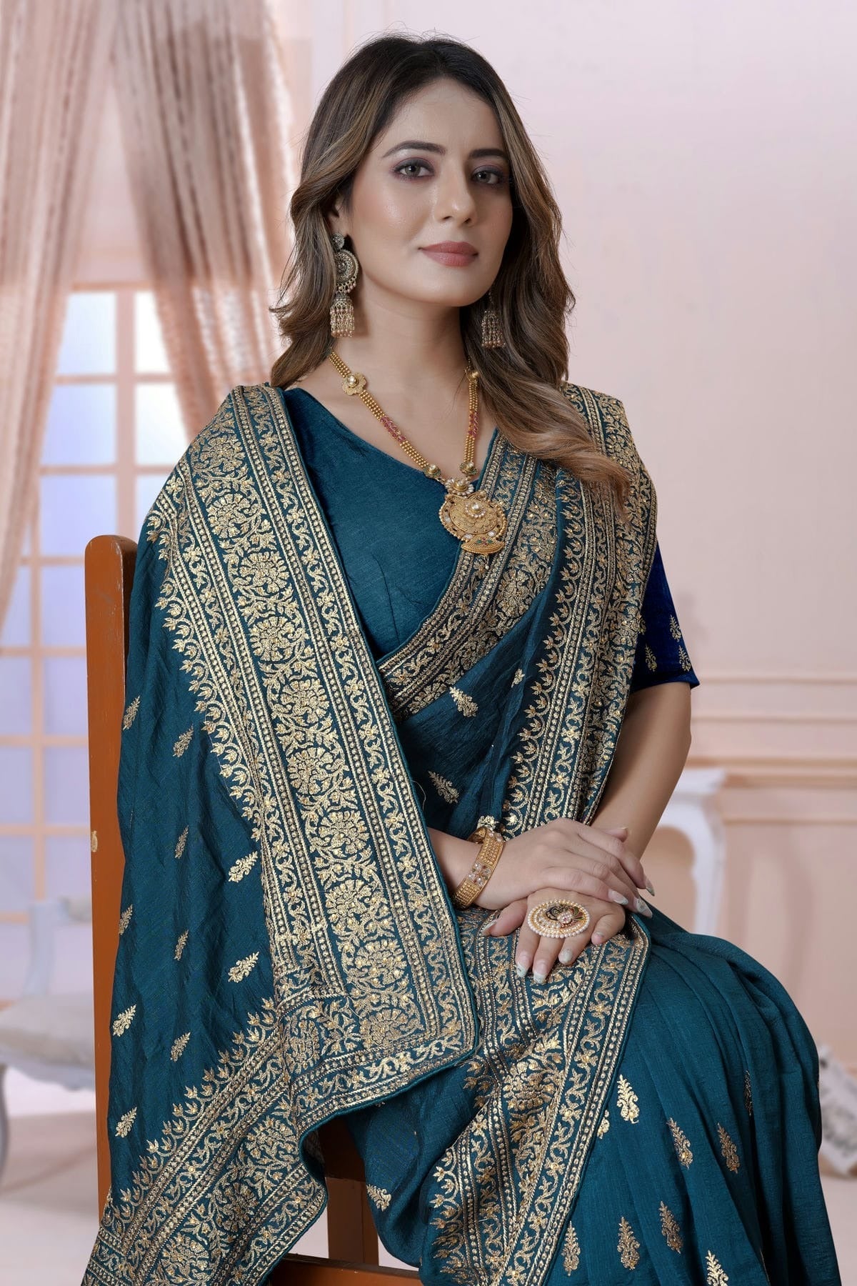 teal colour vichitra silk saree sd1090897 A