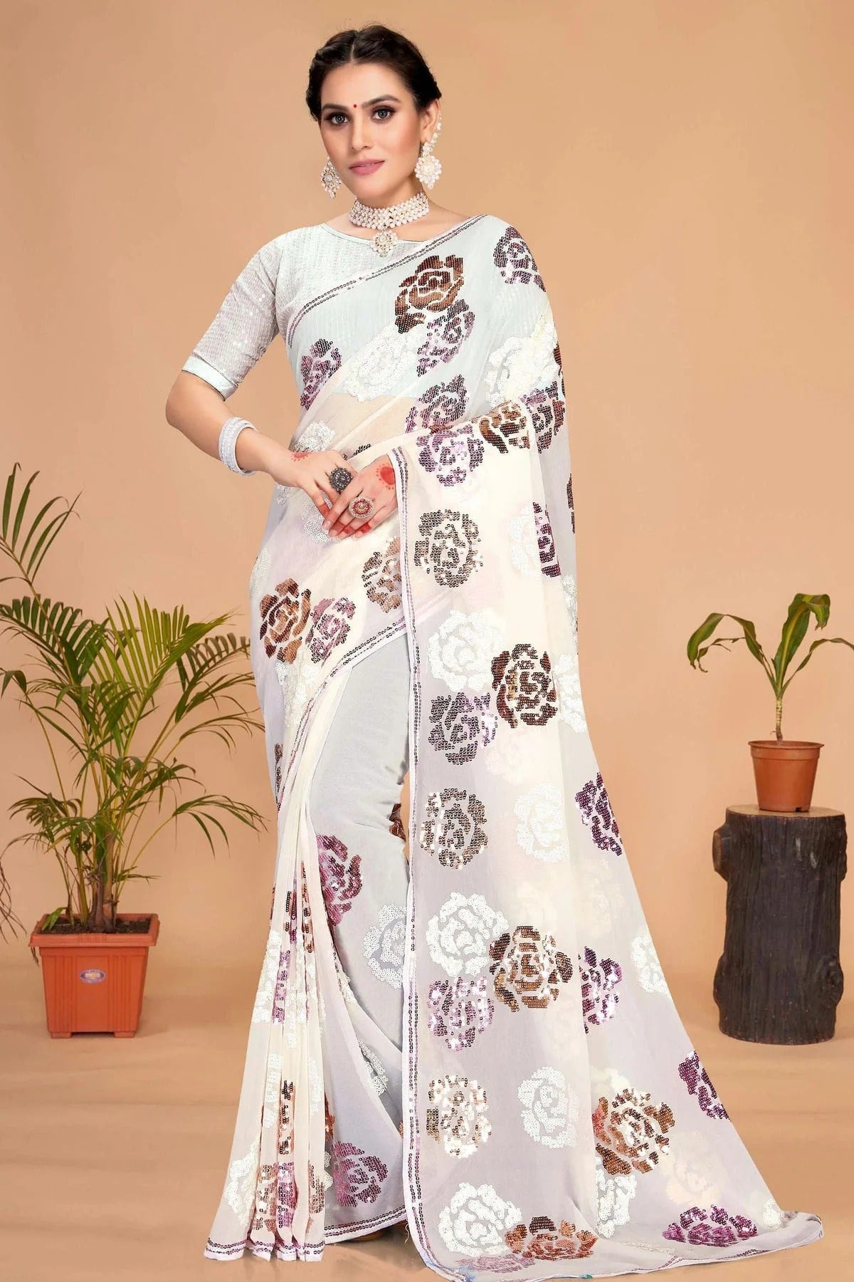 white colour georgette saree sd1090733