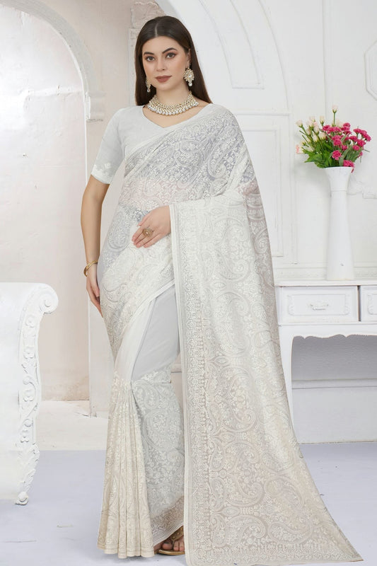 white colour georgette saree sd1090769