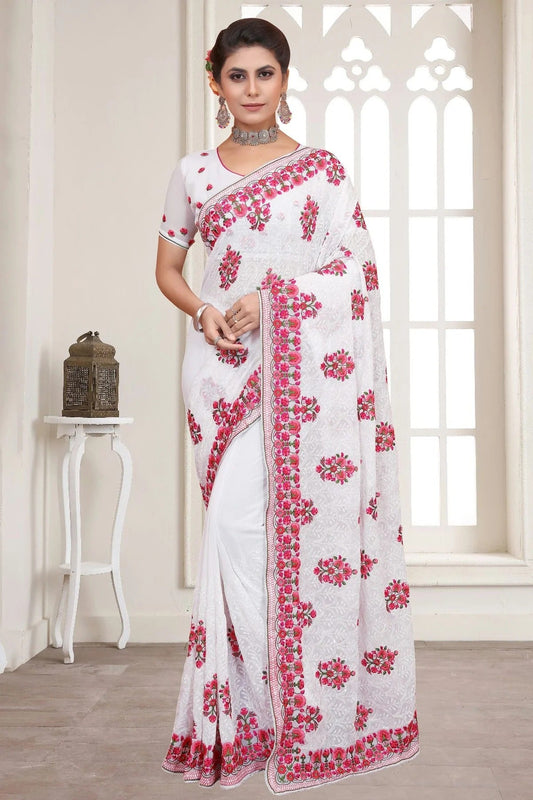 white colour georgette saree sd1090775