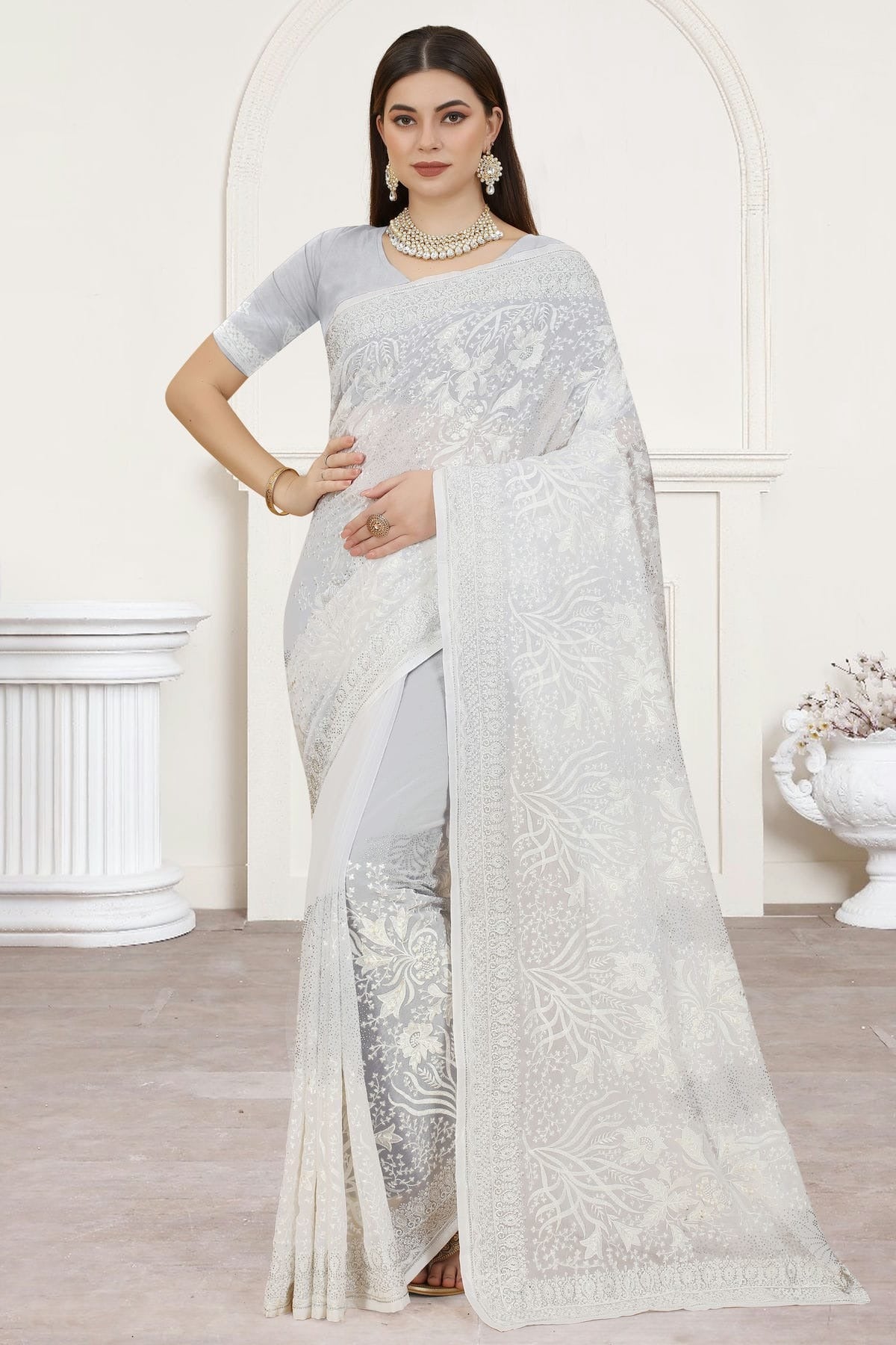 white colour georgette saree sd1090781